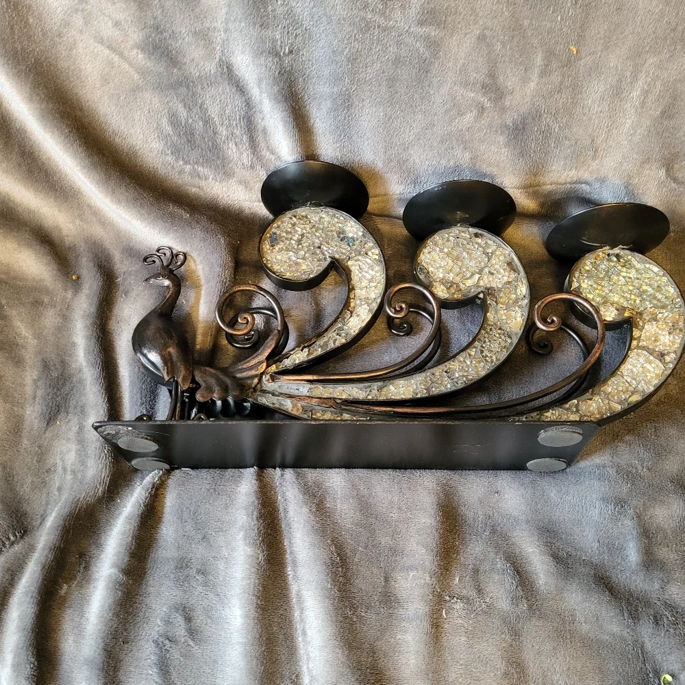 Pier 1 Black and Silver Peacock Candle Holder